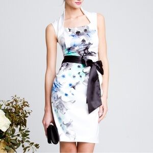 ⚪️ NWT Le château white blue floral bow satin dress small